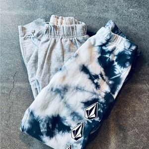 SET OF 2! Volcom Kids Blue Tie-Dye Joggers and Trestles Supply Co. Grey Joggers
